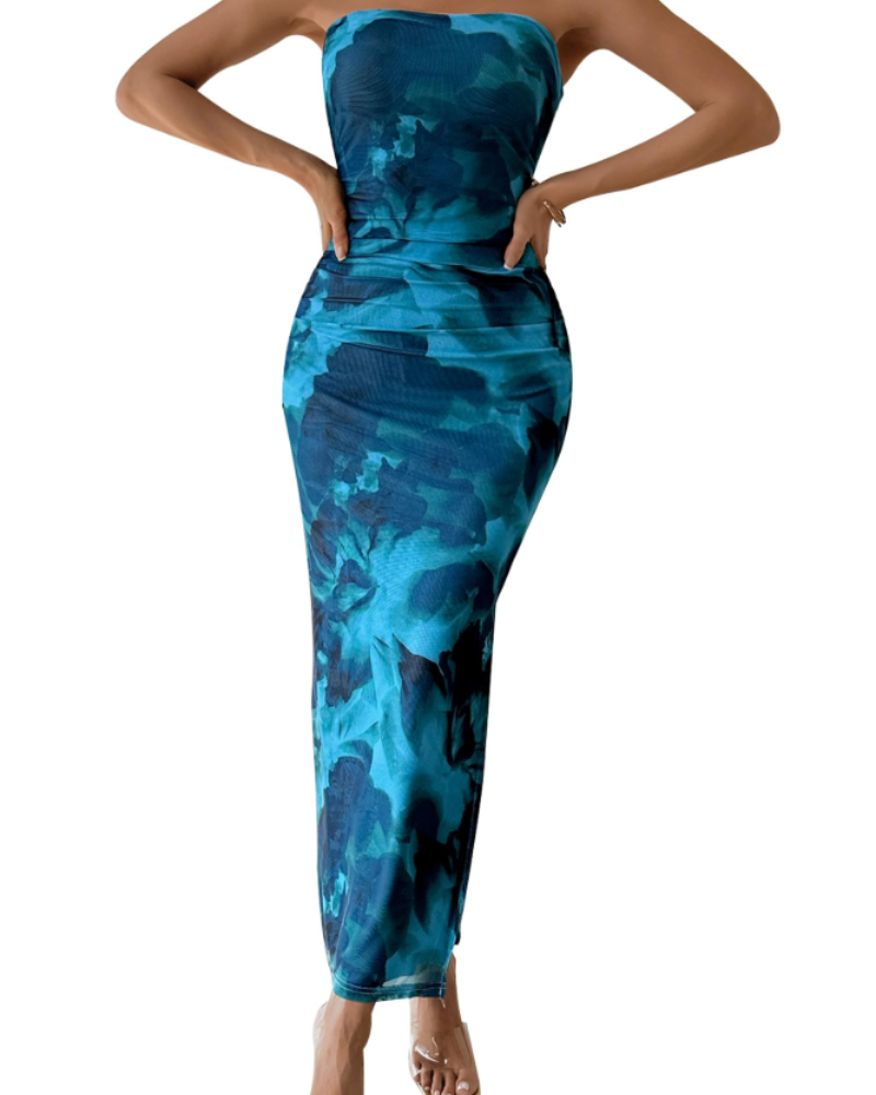 Brooklyn Robe Maxi Femme – Robe Bustier Fleurie Moulante avec Fente Élégante