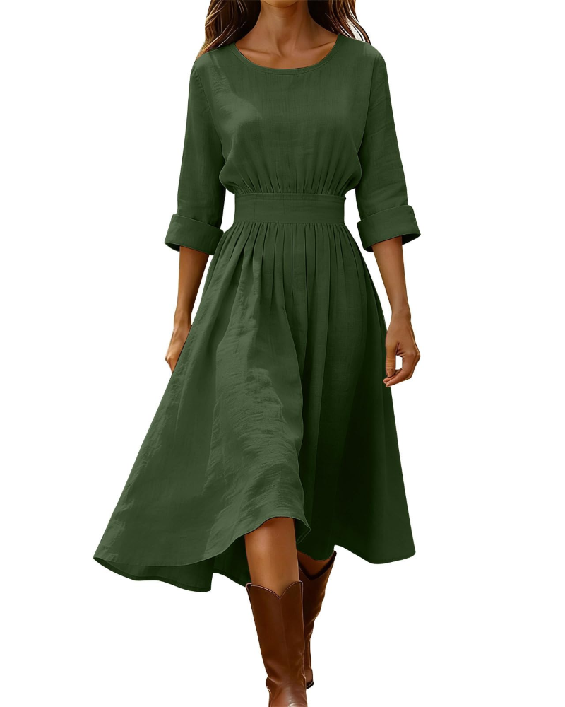 Sadie Robe Longue Femme Été – Lin Coton Col V Boutons & Poche