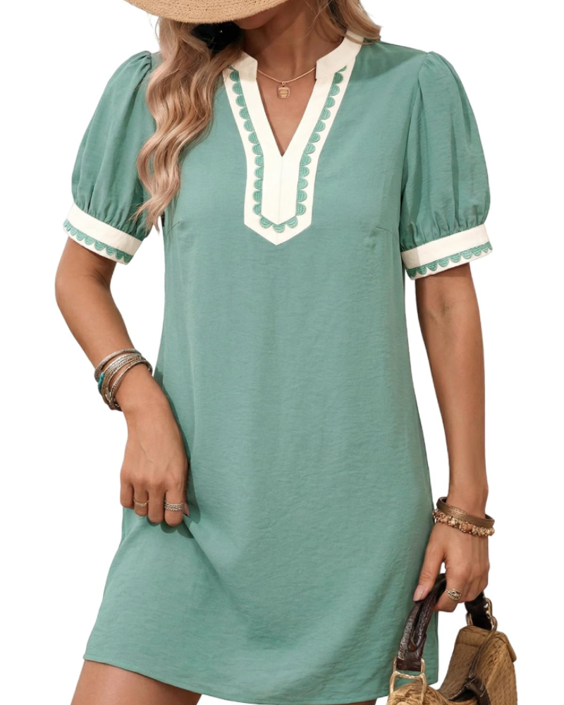 Charlotte Boho-Kleid für Damen – Sommerliches Blumenkleid mit V-Ausschnitt und Puffärmeln
