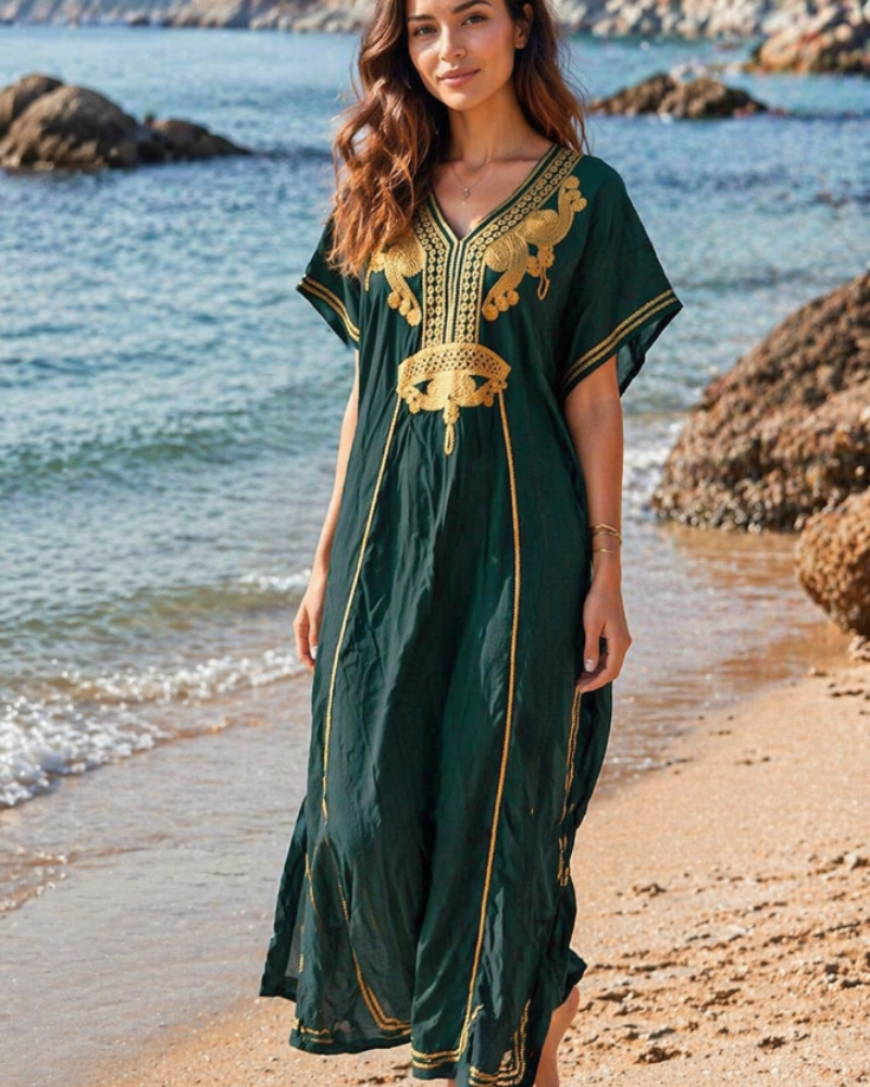 Solea Dámský Kaftan – Vyšívané Lehoučké Bohémské Plážové Šaty ve Velikosti Plus Letní Překrytí