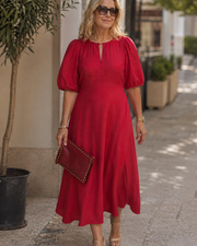 Vestido Midi Rosenda para Mujer – Vestido Elegante Fluido con Mangas Tres Cuartos y Estilo Chic