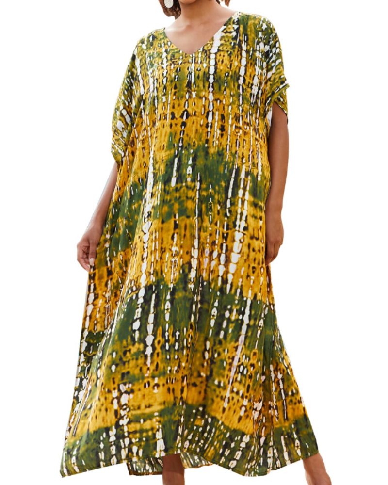 Ninna Szlafrok Kaftan Damski – Długie Kimono Boho z Kwiatowym Wzorem, Lekka Narzutka Plażowa na Lato