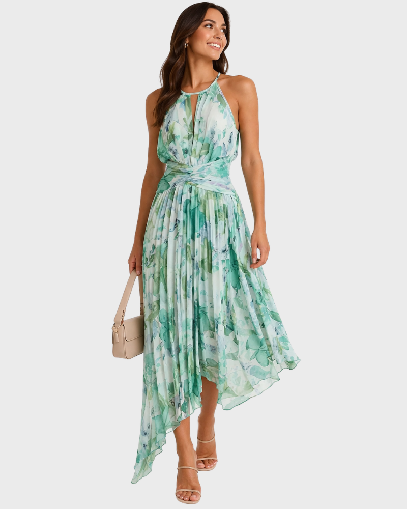 Vestaglia Lunga Donna Sassy – Stampa Floreale, Collo Halter e Taglio Fluido Elegante