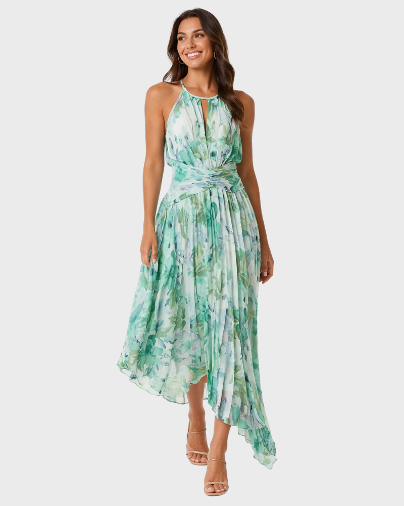 Vestaglia Lunga Donna Sassy – Stampa Floreale, Collo Halter e Taglio Fluido Elegante