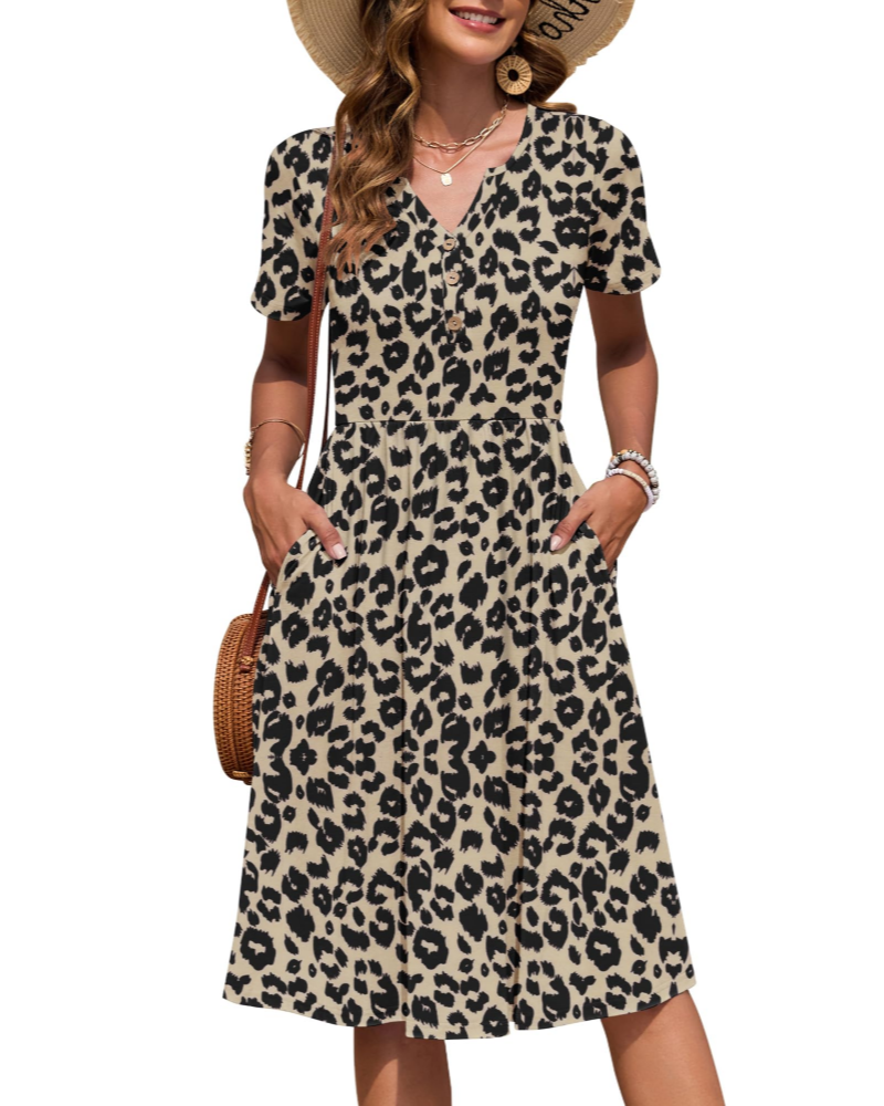 Maëvora Vestido de Mulher Comprido até ao Joelho – Vestido com Decote em V, Cintura Império e Bolsos