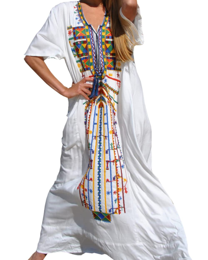 Ninna Szlafrok Kaftan Damski – Długie Kimono Boho z Kwiatowym Wzorem, Lekka Narzutka Plażowa na Lato