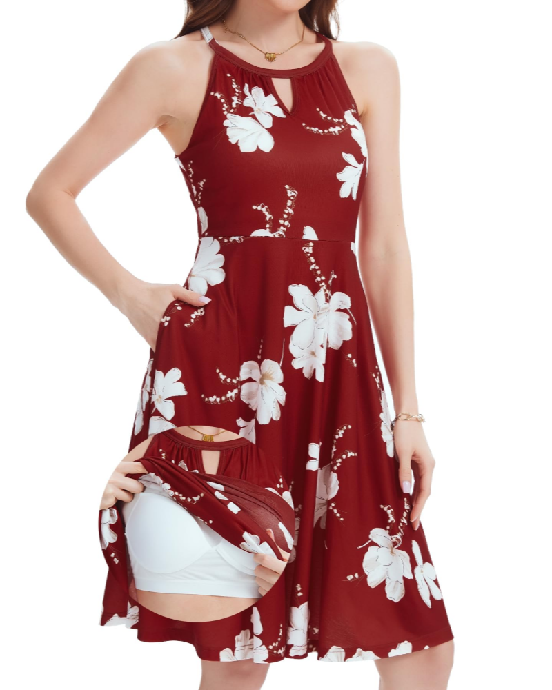 Vestido Whitney Verão Mulher – Vestido Costas Nuas Halter, Corte A-Line e Bolsos Confortáveis