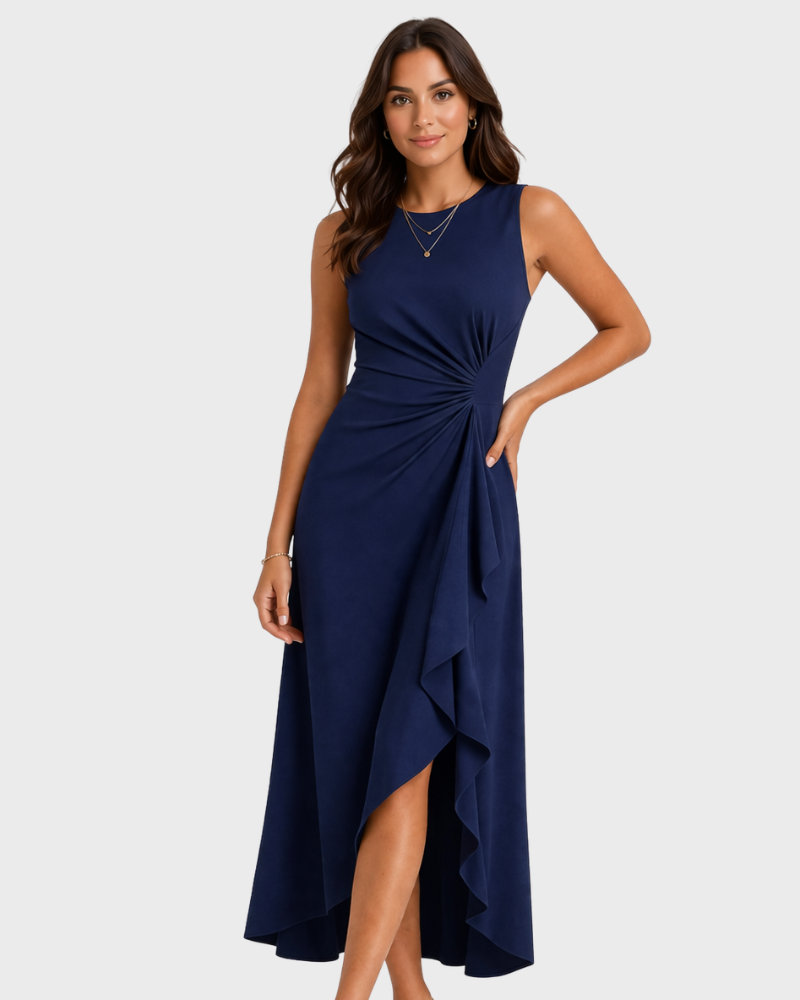 Angelica Robe Midi Femme – Col Rond, Design Minimaliste & Style Élégant Polyvalent