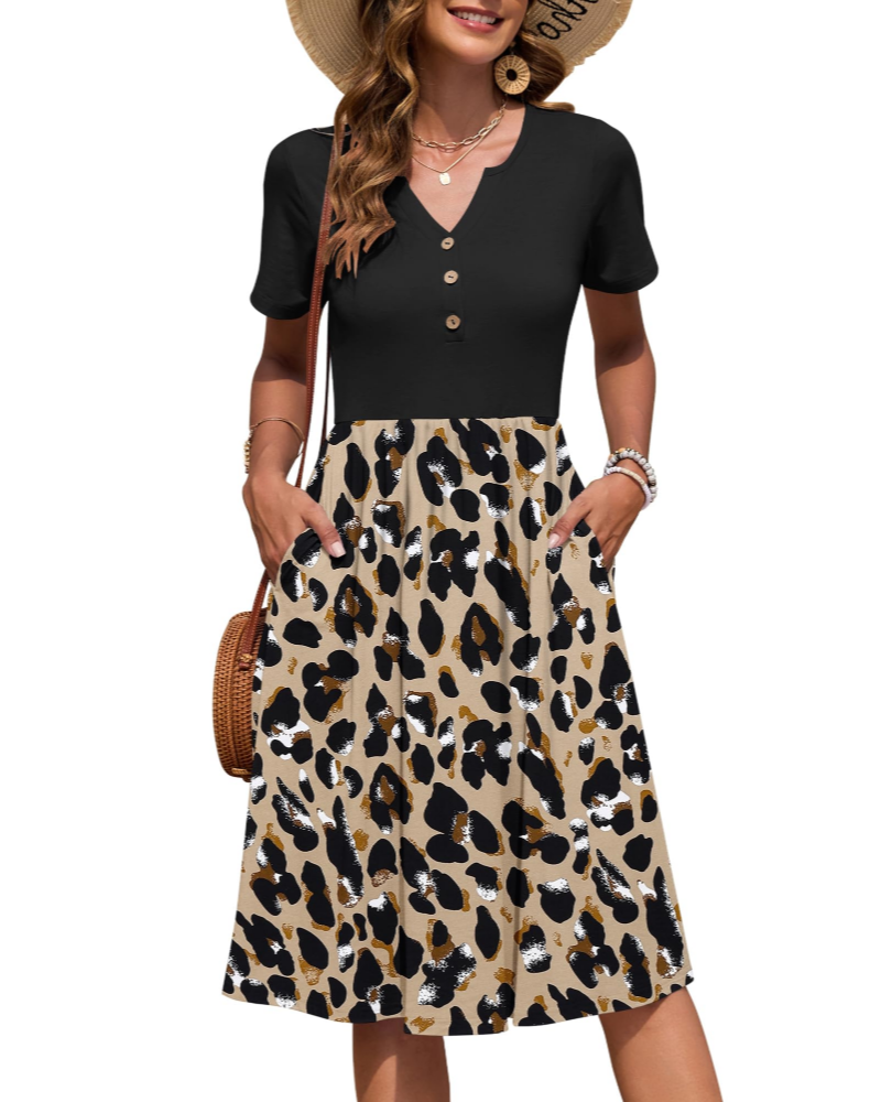 Maëvora Vestido de Mulher Comprido até ao Joelho – Vestido com Decote em V, Cintura Império e Bolsos