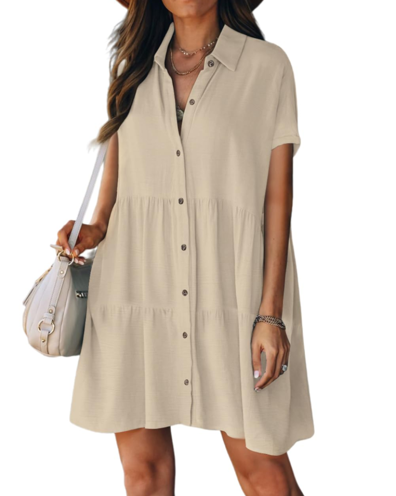 Noémie Robe Plage Femme – Chemise Boutonnée Col Revers, Coupe Fluide & Été Chic