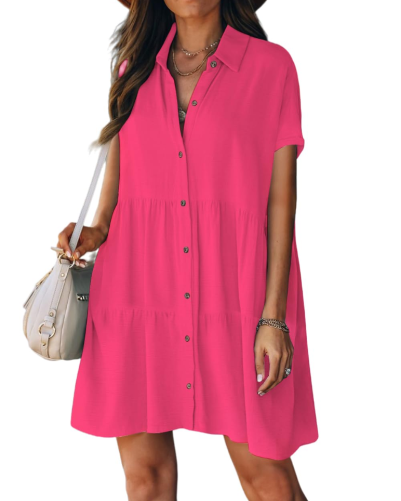 Noémie Robe Plage Femme – Chemise Boutonnée Col Revers, Coupe Fluide & Été Chic