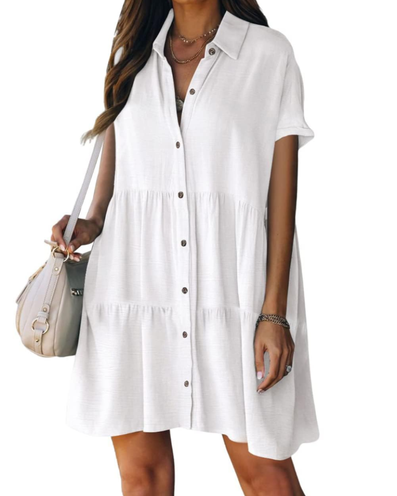 Noémie Robe Plage Femme – Chemise Boutonnée Col Revers, Coupe Fluide & Été Chic