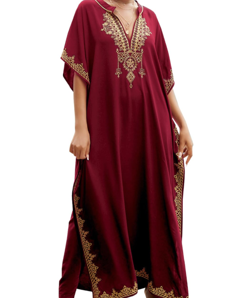 Ninna Szlafrok Kaftan Damski – Długie Kimono Boho z Kwiatowym Wzorem, Lekka Narzutka Plażowa na Lato