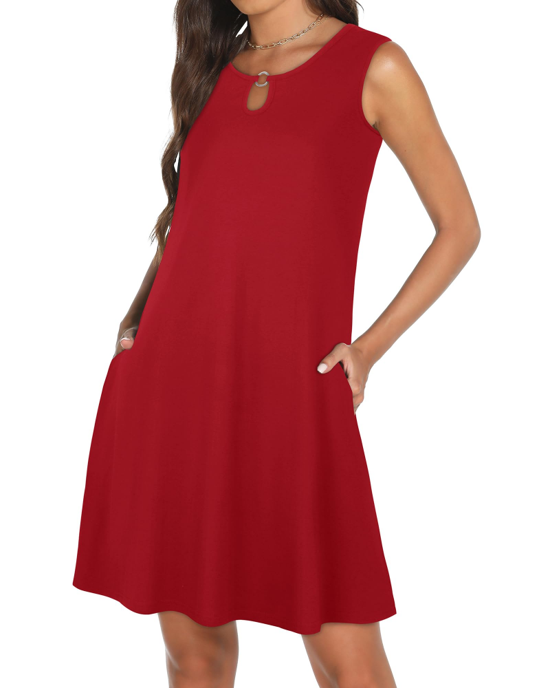 Mia Robe Femme – Robe Mini Col Keyhole Sans Manches Fluide Avec Poches Été Casual