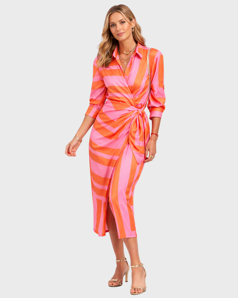 Rylee Robe Femme Midi Pruhované – Elegantní Volný Střih & Lehká Prodyšná Tkanina