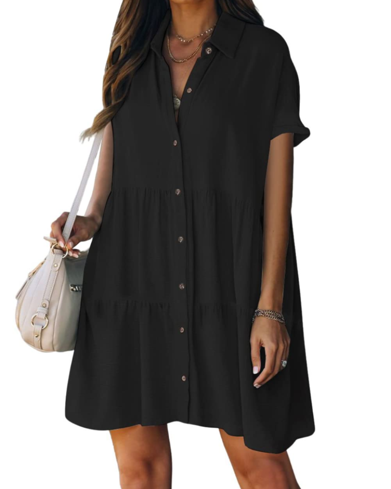 Noémie Robe Plage Femme – Chemise Boutonnée Col Revers, Coupe Fluide & Été Chic
