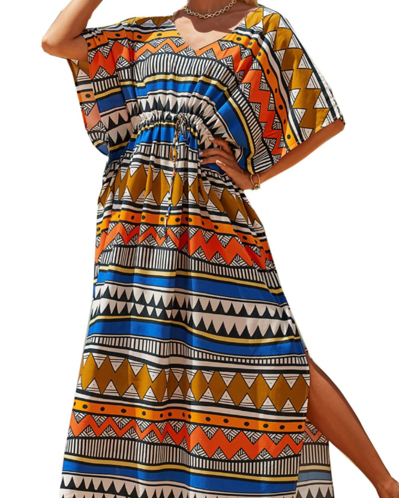Ninna Szlafrok Kaftan Damski – Długie Kimono Boho z Kwiatowym Wzorem, Lekka Narzutka Plażowa na Lato