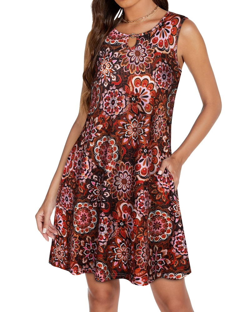 Mia Robe Femme – Robe Mini Col Keyhole Sans Manches Fluide Avec Poches Été Casual