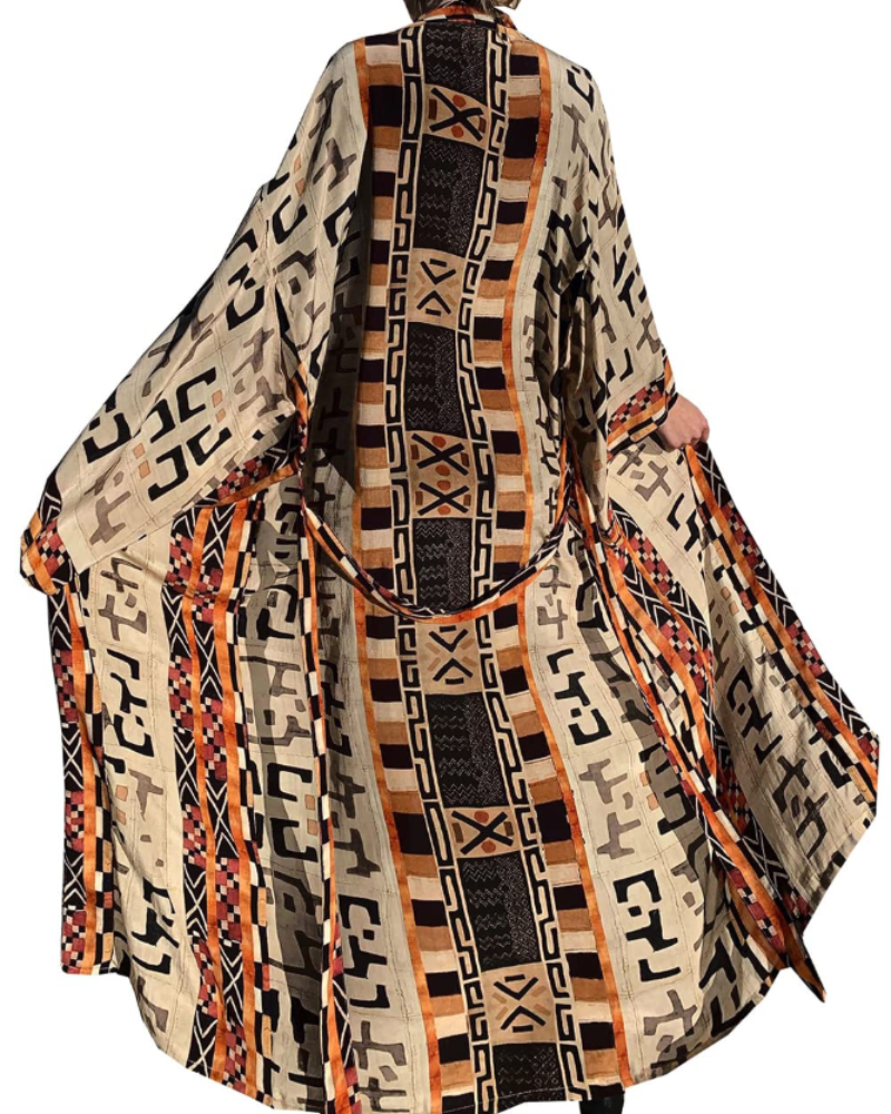 Ninna Szlafrok Kaftan Damski – Długie Kimono Boho z Kwiatowym Wzorem, Lekka Narzutka Plażowa na Lato