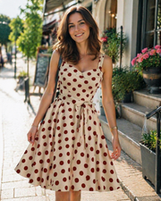 Rosie Robe Femme – Robe Midi Vintage Pois Col V Sans Manches Taille Haute Rockabilly Chic