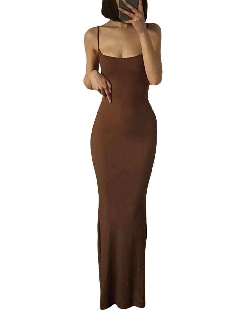Aled Φόρεμα Γυναικείο – Bodycon Μακρύ V Λαιμόκοψη Λεπτές Τιράντες, Εφαρμοστό Κομψό Βραδινό