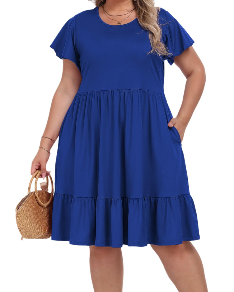 Robe Midi Delaney Tamanho Grande para Mulher – Cintura Alta com Bolsos e Corte Evasé