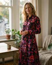 Chloé Maxi Blomstret Skjortekjole – Lang Kjole med Skjortekrave og Lange Ærmer, Elegant
