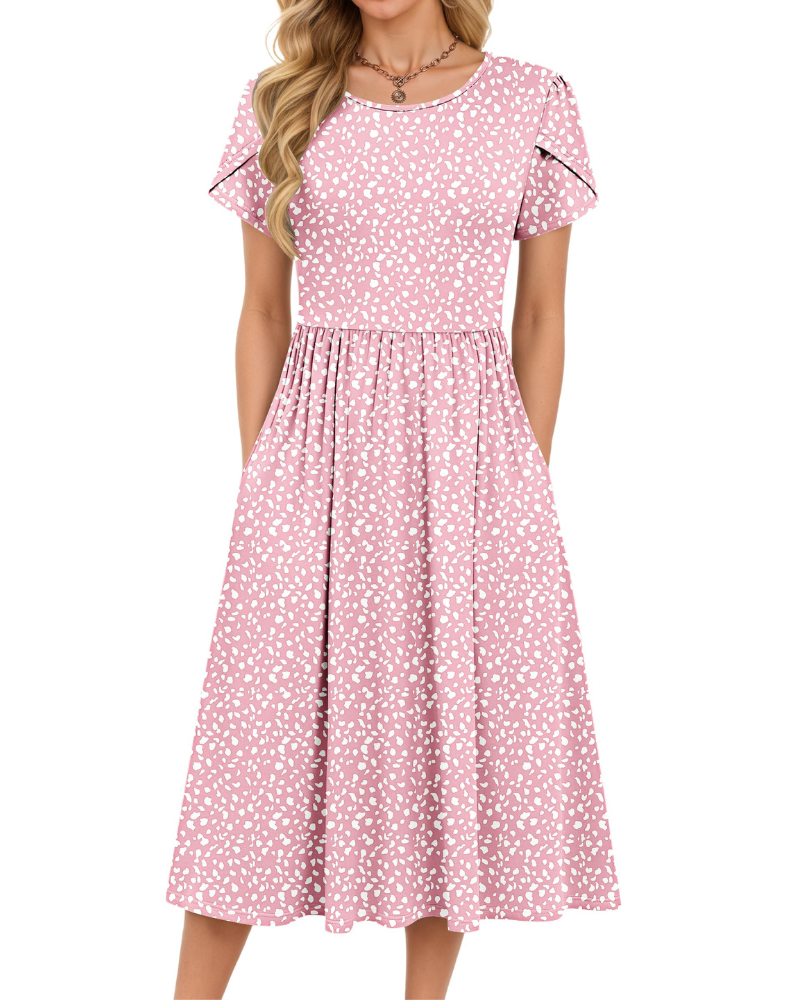 Delilah Robe Midi Femme – Robe d'Été Trapèze à Taille Élastique avec Poches