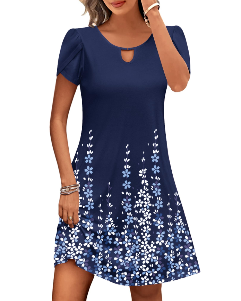 Willow Robe Midi Fleurie Femme – Robe d'Été Coupe Évasée avec Poches & Manches Bouffantes