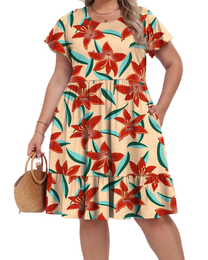 Robe Midi Delaney Tamanho Grande para Mulher – Cintura Alta com Bolsos e Corte Evasé