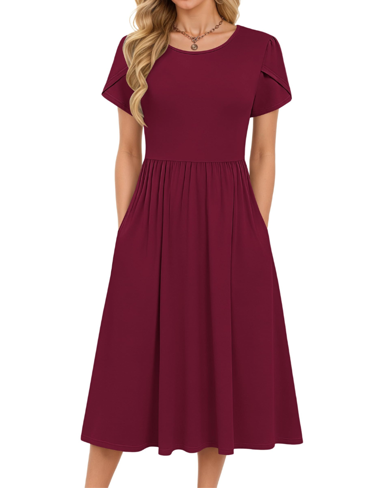 Delilah Robe Midi Femme – Robe d'Été Trapèze à Taille Élastique avec Poches