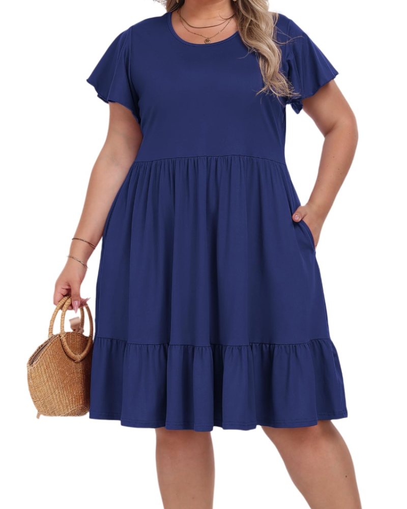 Robe Midi Delaney Tamanho Grande para Mulher – Cintura Alta com Bolsos e Corte Evasé