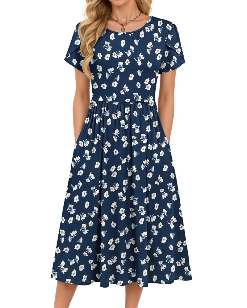 Delilah Robe Midi Femme – Robe d'Été Trapèze à Taille Élastique avec Poches