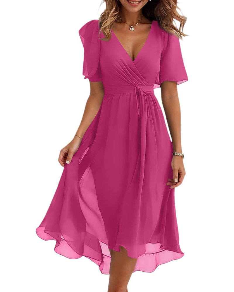 Maëlys Women's Floral Midi Dress – V-Neck Wrap Dress with Adjustable Waist Tie