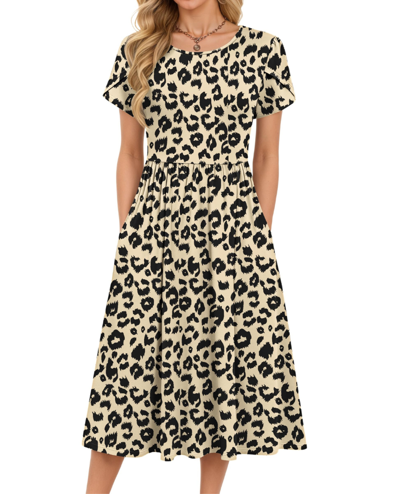 Delilah Robe Midi Femme – Robe d'Été Trapèze à Taille Élastique avec Poches