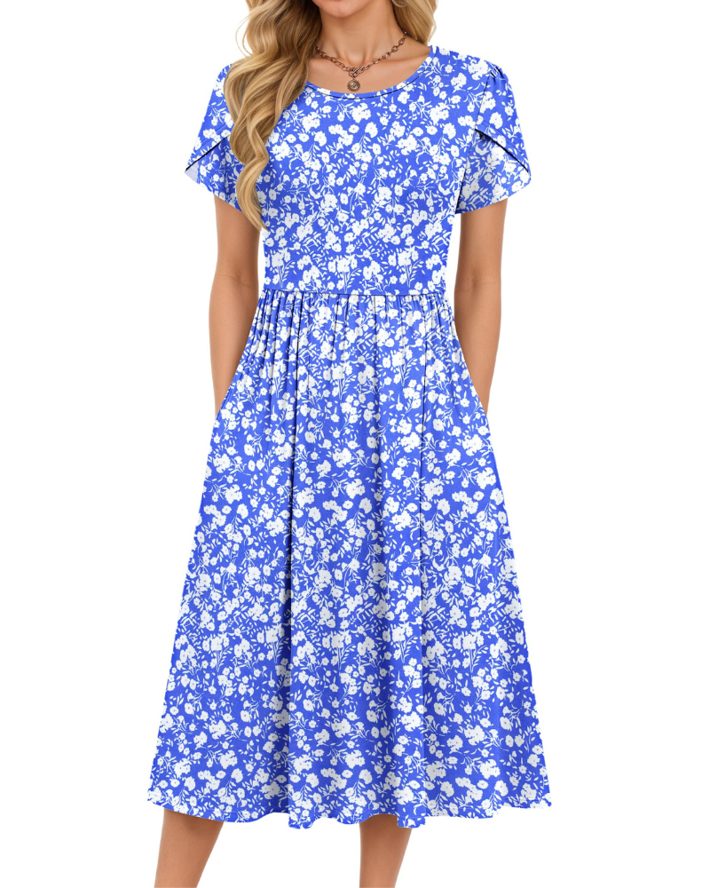 Delilah Robe Midi Femme – Robe d'Été Trapèze à Taille Élastique avec Poches