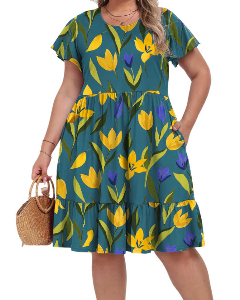 Robe Midi Delaney Tamanho Grande para Mulher – Cintura Alta com Bolsos e Corte Evasé