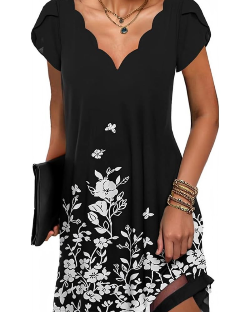 Celeste Women's V-Neck Tunic Dress – Loose Summer Dress with Short Sleeves