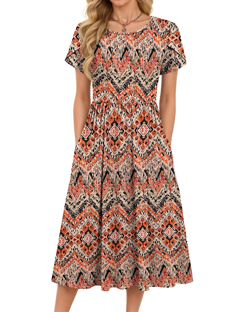 Delilah Robe Midi Femme – Robe d'Été Trapèze à Taille Élastique avec Poches