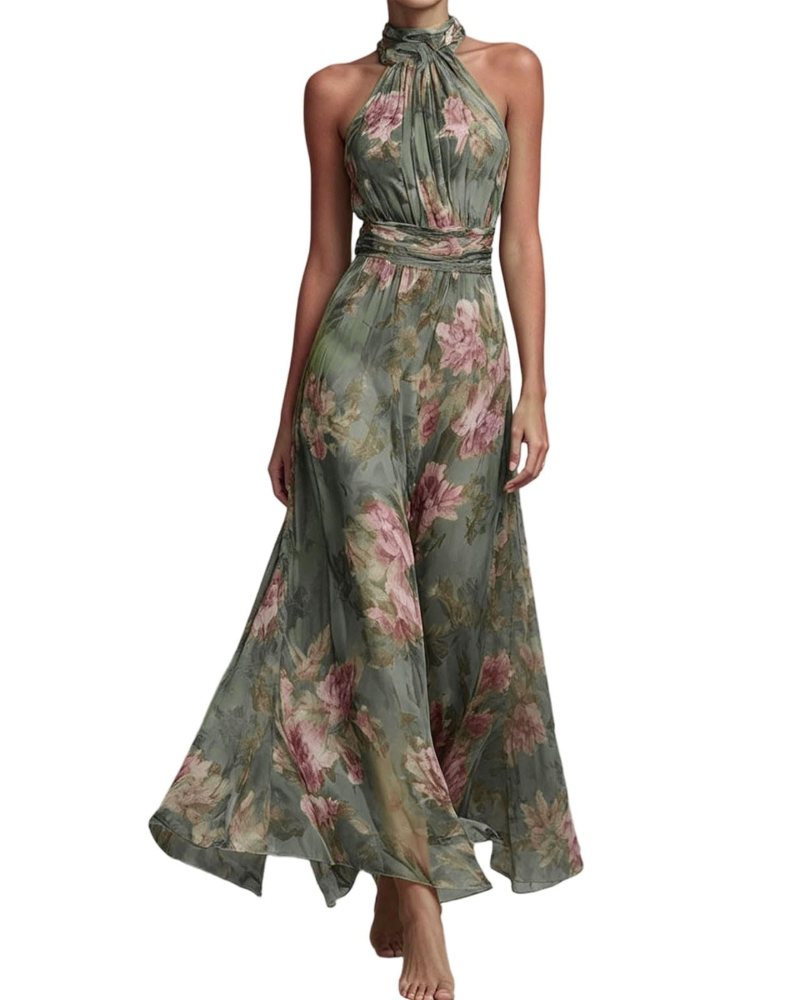 Camille Robe Midi Brodée Femme – Robe Sans Manches Plissée à Ourlet Asymétrique