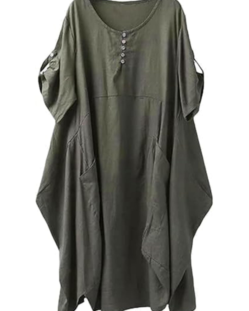 Phoebe Robe Tunique Femme – Robe d'Été Style Lin Coupe Ample avec Poches & Boutons