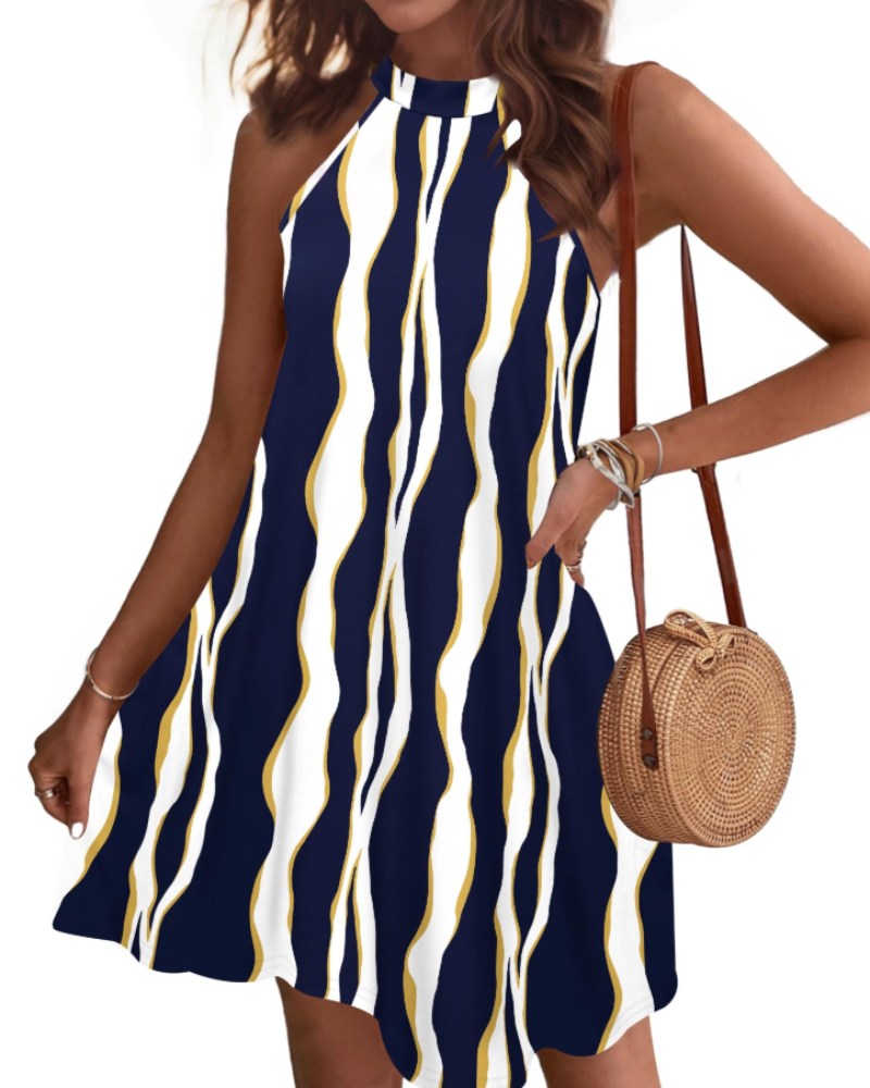 Camille Robe Mini Femme Dos Nu – Robe d'Été à Col Halter Sans Manches avec Poches