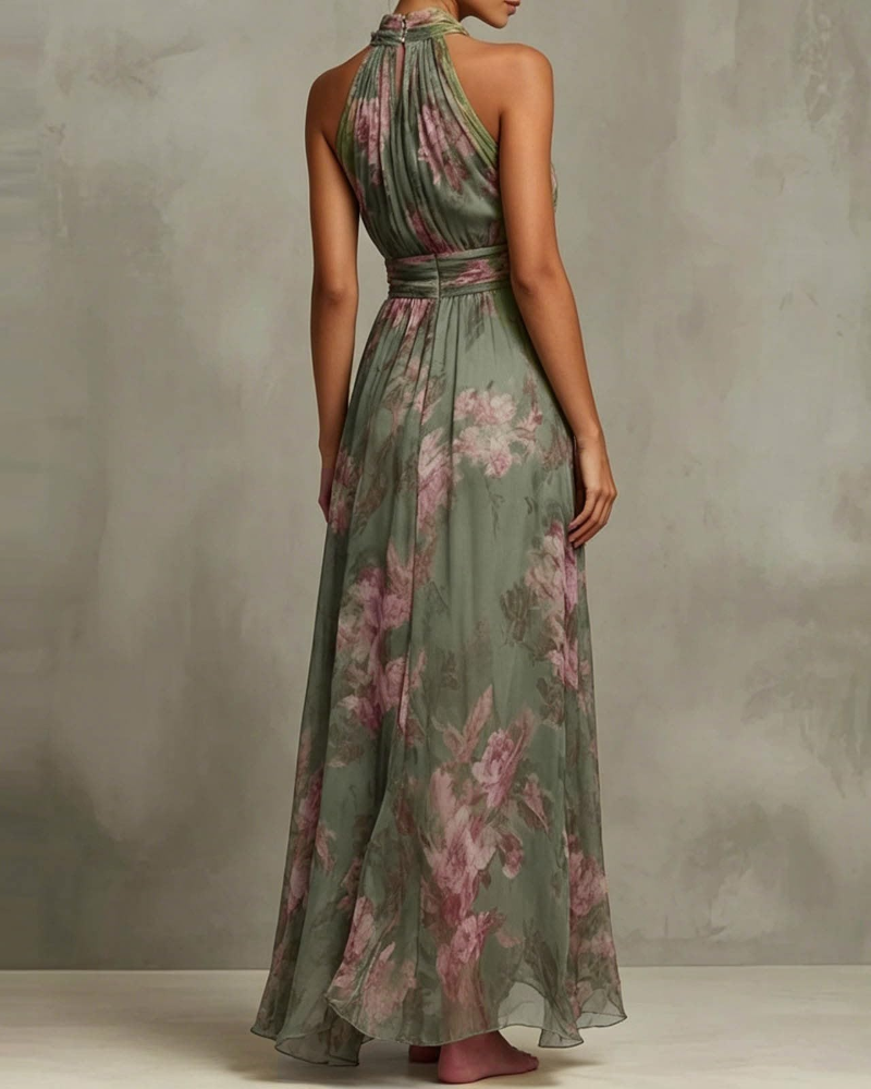 Camille Robe Midi Brodée Femme – Robe Sans Manches Plissée à Ourlet Asymétrique
