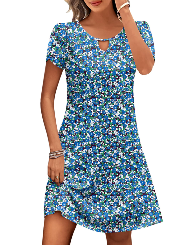 Willow Robe Midi Fleurie Femme – Robe d'Été Coupe Évasée avec Poches & Manches Bouffantes