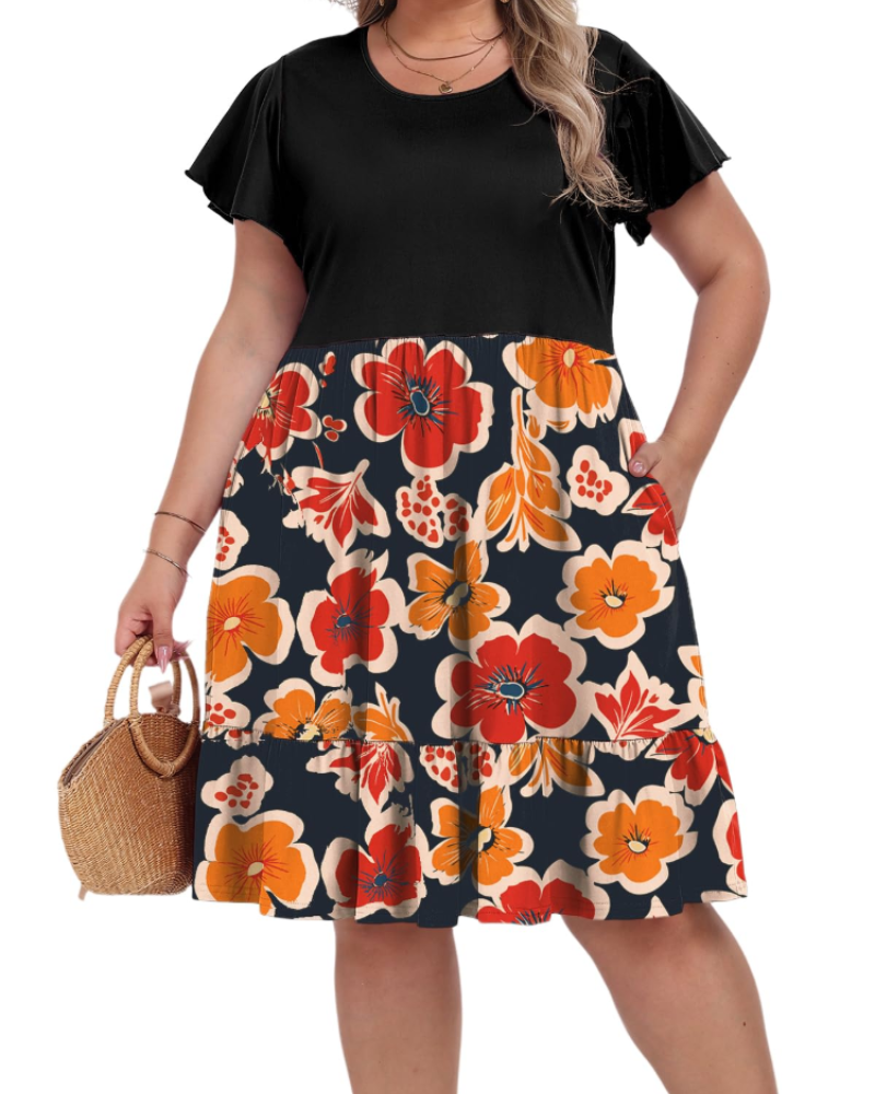 Robe Midi Delaney Tamanho Grande para Mulher – Cintura Alta com Bolsos e Corte Evasé