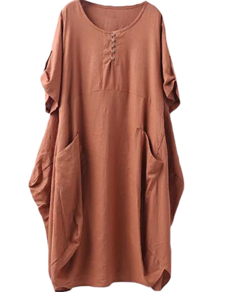 Phoebe Robe Tunique Femme – Robe d'Été Style Lin Coupe Ample avec Poches & Boutons