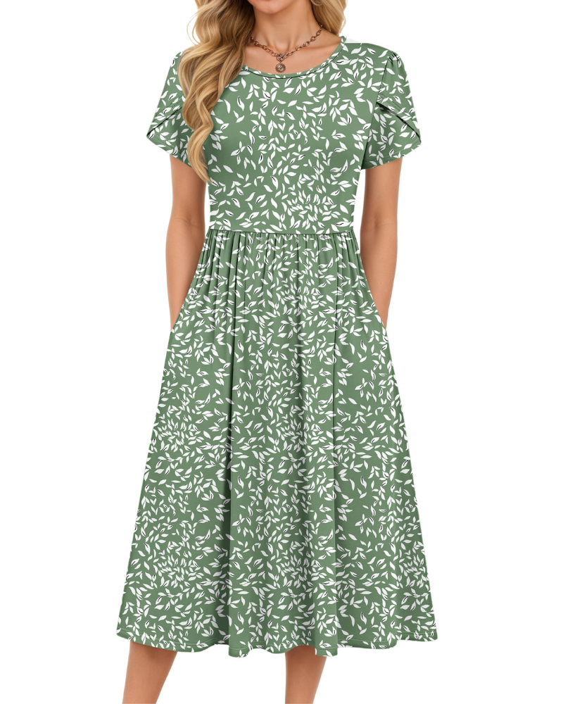 Delilah Robe Midi Femme – Robe d'Été Trapèze à Taille Élastique avec Poches