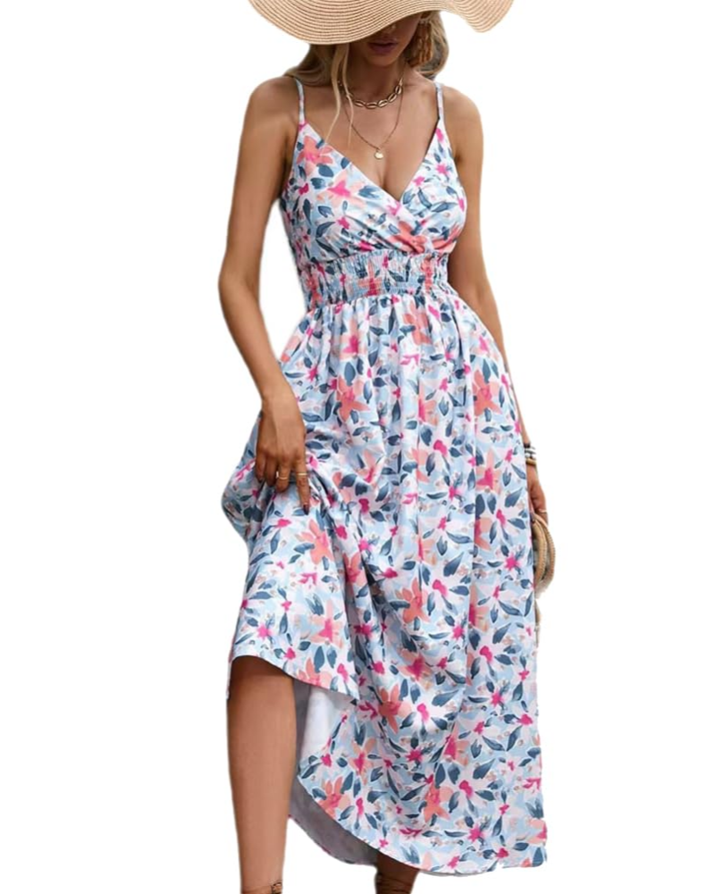 Abito lungo estivo a fiori Savannah da donna – Abito lungo con scollo a V e vita alta