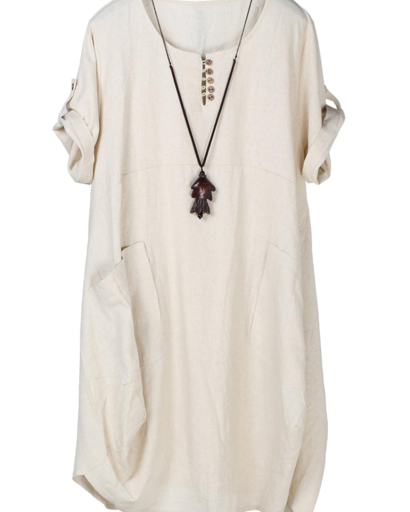 Phoebe Robe Tunique Femme – Robe d'Été Style Lin Coupe Ample avec Poches & Boutons