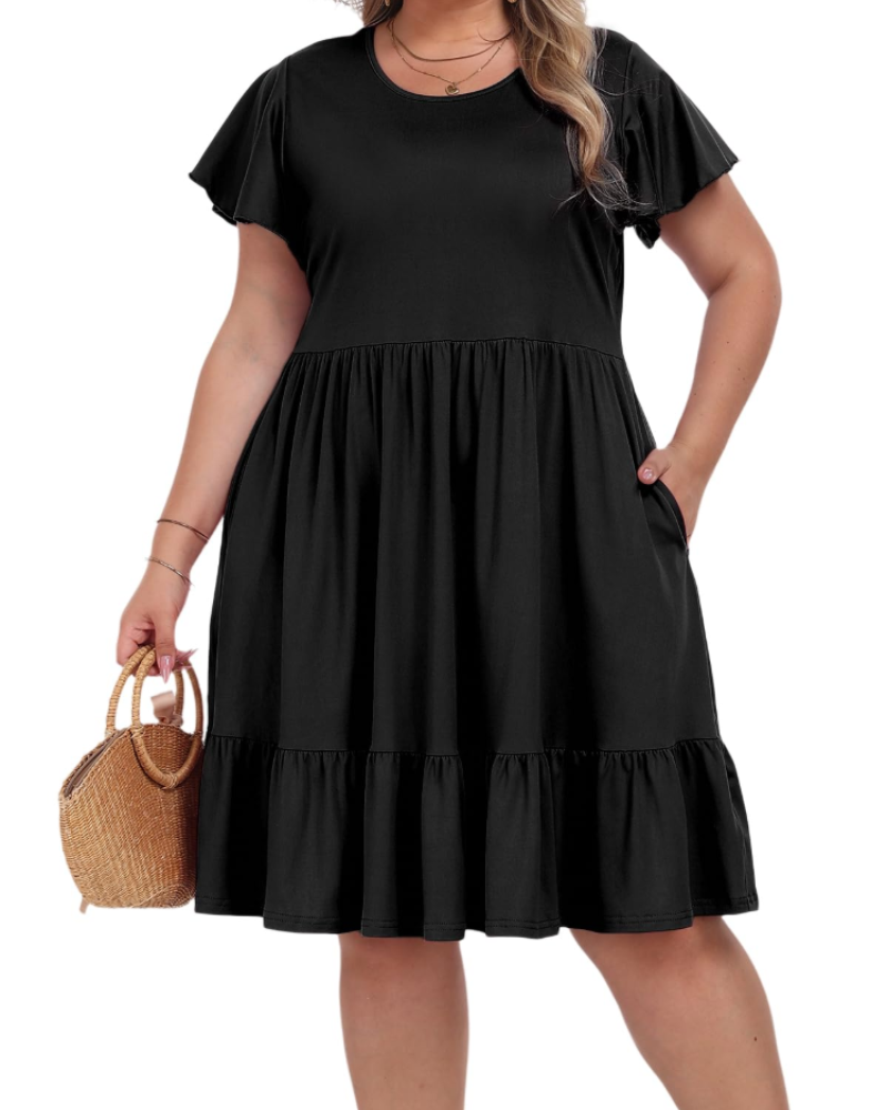 Robe Midi Delaney Tamanho Grande para Mulher – Cintura Alta com Bolsos e Corte Evasé